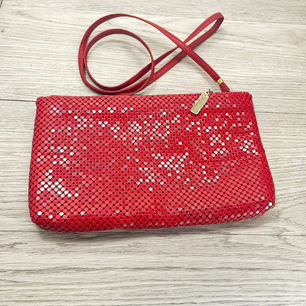 Vintage‎ Whiting and Davis Red Metal Mesh Shoulder Bag, Zipper Closure